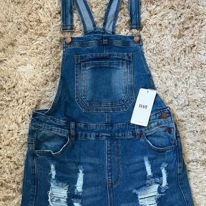 American‎ Bazi Blue Distressed Denim Overalls